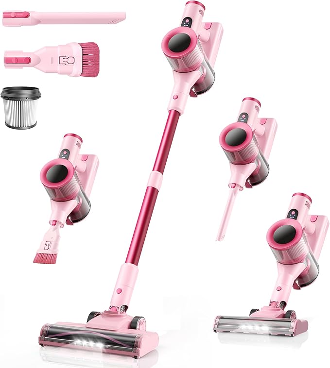 Dzaki Cordless Vacuum Cleaner Stick Vacuum with Smart LED Display 50KPA 55Mins Vacuum Cleaners for Home Powerful Suction Anti-Tangled Lightweight Rechargeable Vac for Pet Hair Carpet