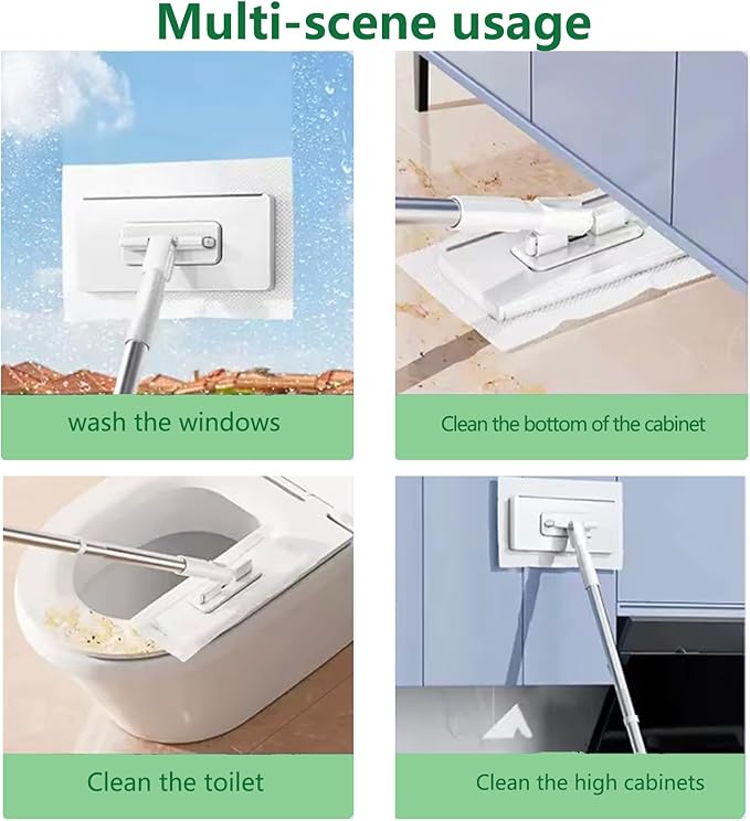 Cloth Changing mini mop Lazy mop Disposable dust mop with Reusable Cloth Automatic Cloth Clip and no-wash mops Multi-Surface mops for Walls Doors and Windows