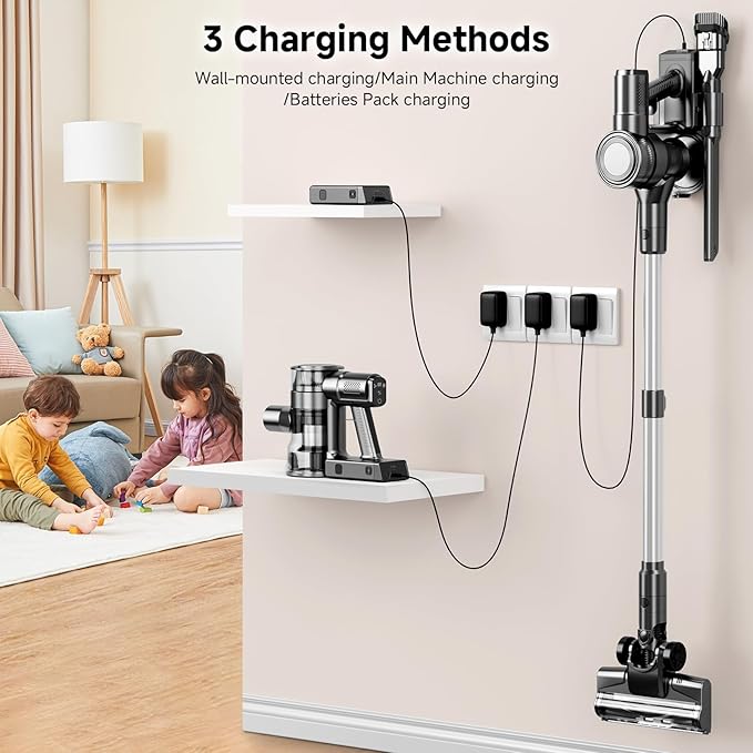 Cordless Vacuum Cleaner 35Kpa Vacuum Cleaner for Home 45Mins Stick Vacuum with LED Display Anti-Tangle &amp Wall Mount Charging 6 in 1 Lightweight Vacuum for Hard Floors Carpet Pet Hair (black)