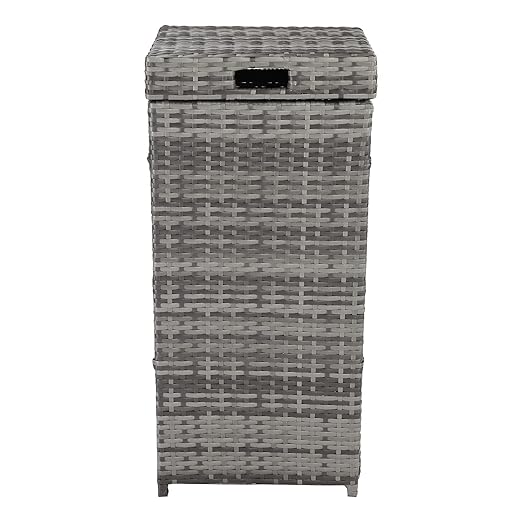 Henf 24-Gallon Outdoor Rattan Trash Can Wicker Waste Basket with Lid Corner Wastebasket Trash Bin w/Sturdy Metal Frame for Poolside Backyard Patio Kitchen