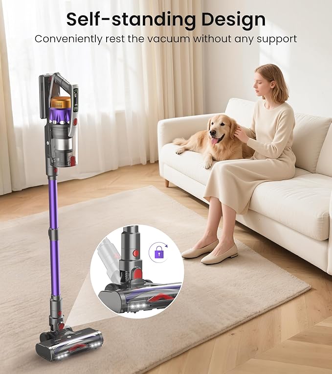 NADALY Cordless Vacuum Cleaner 650W 55KPA 70Mins Vacuum Cleaners for Home Anti-Tangle Self-Standing Stick Vacuum Cordless Rechargeable Lightweight Vacuum for Hardwood Floors/Pet Hair/Carpet