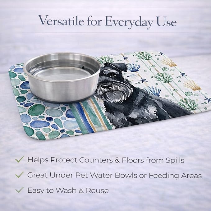 Caroline's Treasures Black Miniature Schnauzer Coastal Sea Glass Dish Drying Mat Absorbent Dish Drying Mat Pad for Kitchen Counter Dish Drainer Mat for Countertop 14 x 21 Multicolor