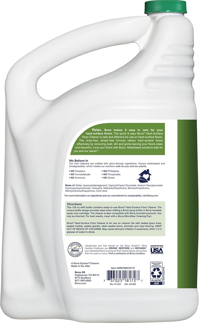 Bona Hard-Surface Floor Cleaner Refill for Stone Tile Laminate and Vinyl LVT/LVP 4 pack