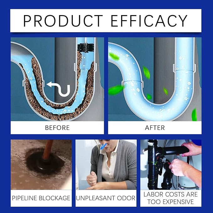 Powerful Drain Unclogging Powder for Toilets Kitchen &amp Sink - Eliminates Odors Prevents Blockages &amp Restores Flow Instantly(3PCS)