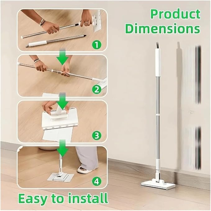Compatible for with 3 Reusable Cloths Hands-Free Mop 360° Rotating Head Clamping Dust Mops Towel Removal(Mop with 3 Cloths)