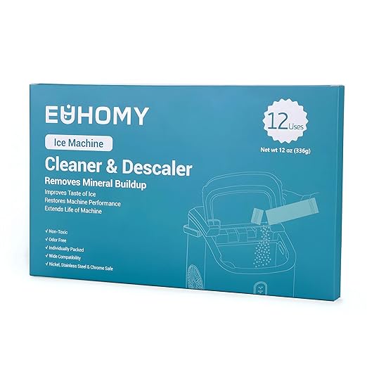EUHOMY Ice Maker Cleaner &amp Descaler | 12 Use &amp Individually Packed for Each Use | Ice Machine Cleaner with Organic Citric Acid Descaling Powder Compatible with All Brands