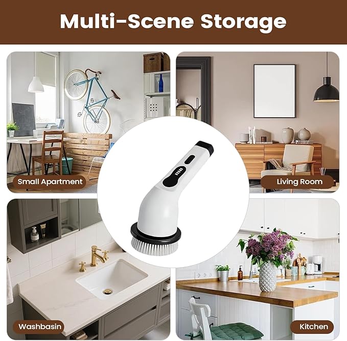 Electric Scrub Brush - Adjustable Handle Cleaner Gadget Cordless Rechargeable Cleaning Tool Powerful Rotating Brush | Car Kitchen Home Shower for Car Kitchen Home Shower