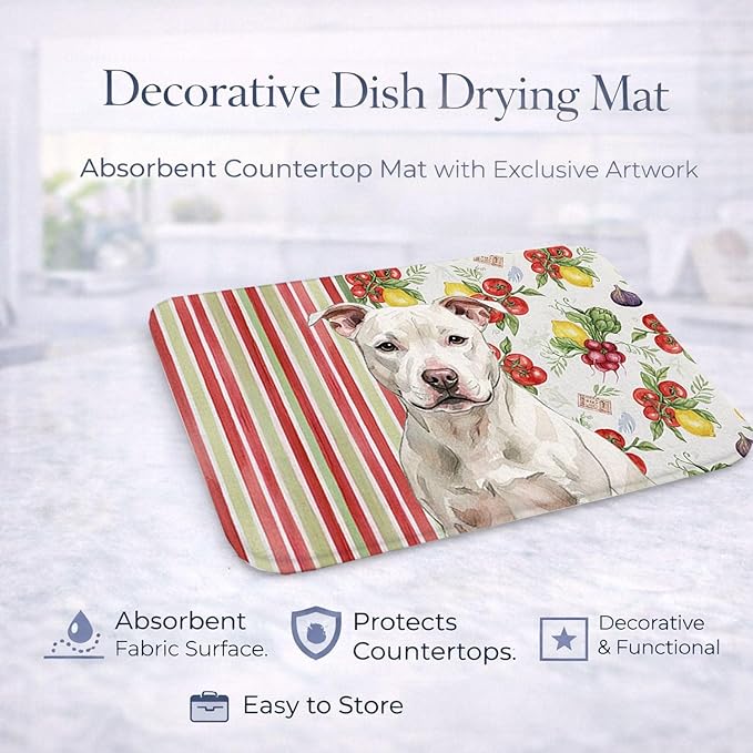 Caroline's Treasures White Staffordshire Bull Terrier Vegetables Dish Drying Mat Absorbent Dish Drying Mat Pad for Kitchen Counter Dish Drainer Mat for Countertop 14 x 21 Multicolor