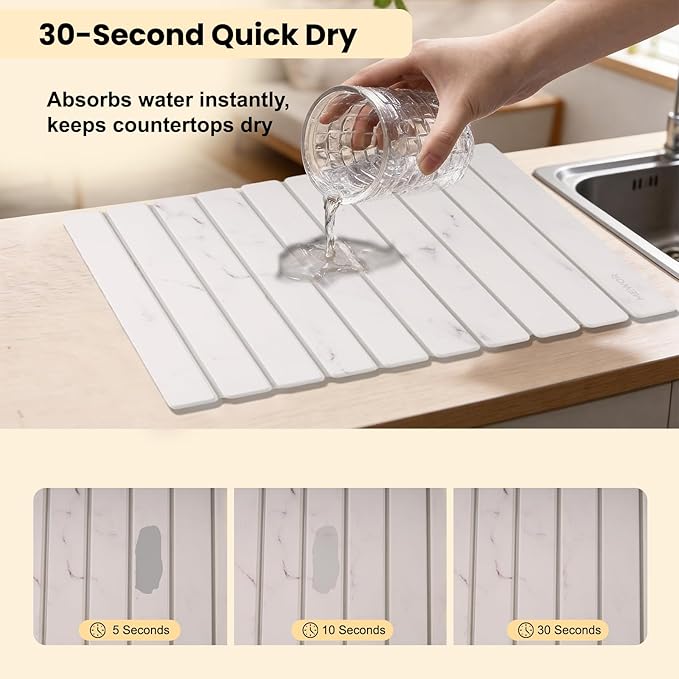 Stone Drying Mat for Kitchen Counter 24(L)×16(W) Collapsible Quick Dry Stone Dishes Mats Absorbent Diatomaceous Earth Mats for Kitchen Bathroom
