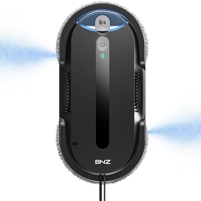 BNZ Smart Window Cleaning Robot Twin Turbo &amp Dual Auto-Spray Window Cleaner with Multiple Safety System AI Path Planning Frameless Edge Detection K1 (Matt Black)