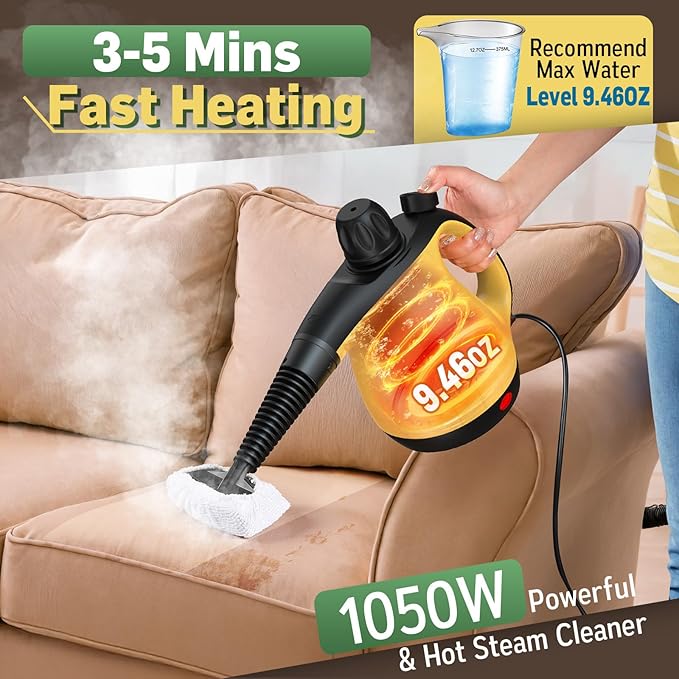 Pressurized Handheld Steam Cleaner for Home Deep Cleaning Multi-Purpose Portable Steamer for Cleaning with 11 PCS Accessories for Dirt Grease Window Car Furniture Bathroom Couch Tile and Grout