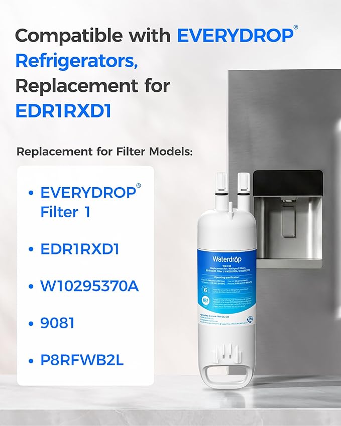 Waterdrop EDR1RXD1 Replacement for Filter 1 W10295370A EDR1RXD1B P8RFWB2L P4RFWB WD-F38 46-9081 46-9930 Refrigerator Water Filter 4 Pack