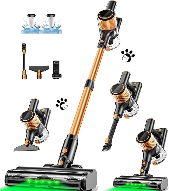 Cordless Vacuum Cleaner 40Kpa 8 in 1 Powerful Suction Lightweight Stick Vacuum Cleaner for Home LED Display 3 Suction Modes 45Mins Detachable Battery Vacuum for Hard Floor Carpet Pet Hairs