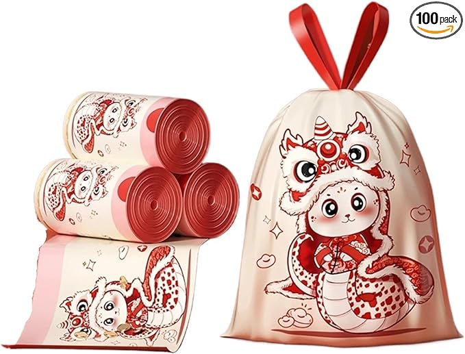 Thickened Enlarged Drawstring Trash Bag Portable Kitchen Household Automatic Closure Tear-Free Plastic Garbage Bag