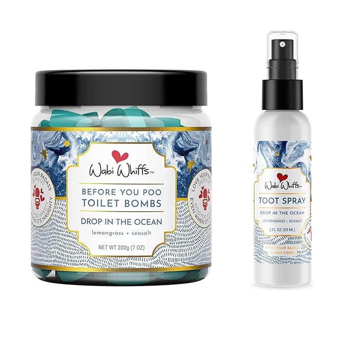 Fizzing Toilet Bomb + Toot Spray Bundle | Drop in The Ocean Scent | Natural Bathroom Deodorizer | Odor Eliminator Tablets and Spray | Eco-Friendly and Septic Safe