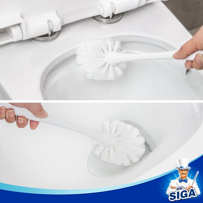 MR.SIGA Toilet Plunger and Bowl Brush Combo for Bathroom Cleaning White 2 Sets