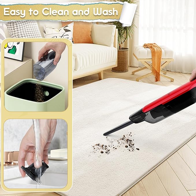 Handheld Vacuum Cordless15KPA High Power SuctionUSB Quick ChargeCar Vacuum Cleaner with Storage DockLightweight Rechargeable Dust Buster with Crevice Tool Pet Brush Hand Vac for HomeRed