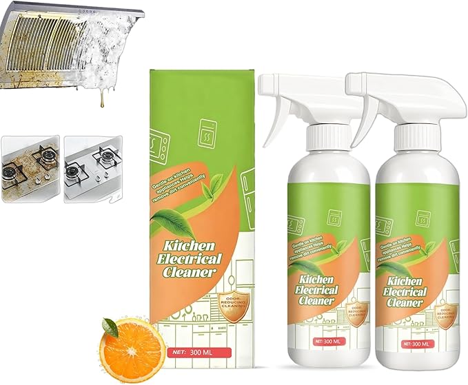LINGYUE Electrolyzed Ion Kitchen Cleaner Spray Natural Enzyme Formula Multi-Purpose Grime Remover for Hold Oven Stove Range Hood Easy Cleaning Household Items (2PCS)