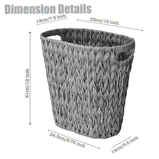 PINXIURY Wicker Trash CanWatse Basket Woven Bathroom Trash Can with Handles Waste Paper Basket Trash Cans for BedroomDecorative Boho Trash Can 19 Liters/5 Gallons