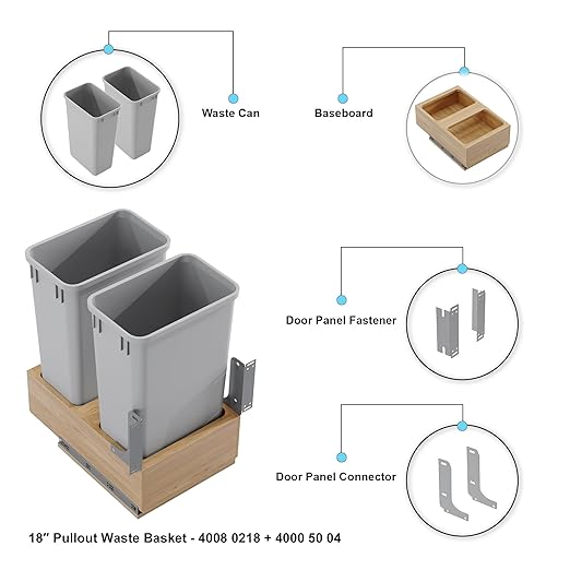 Dowell Double 50Qt Undermount Trash Pull-Out Waste Container with Full Extension Soft-Close Slides Bottom Mounted Face Frame/Frameless Min. Cabinet Opening: 15-1/2 Inch Wide-4008 0218 50