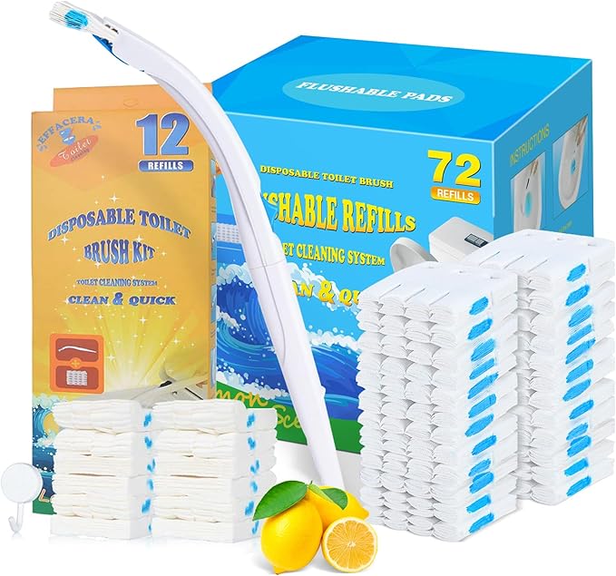 Disposable Toilet Bowl Brush Holder Cleaning System and 72 Refills Flushable Toilet RefillsToilet Refills Fresh for Bathroom Scrubber Cleaning Supplies