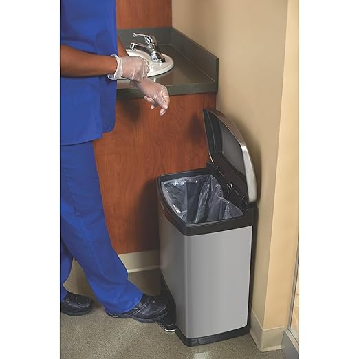 Rubbermaid Commercial Products Impressions Metal Step On Trash Can Front Step 13 GAL Stainless Steel Black Indoor for Hospitals/Office Spaces/Restaurants