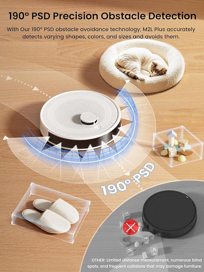 Lefant LiDAR Robot Vacuum and Mop 75-Day Self-Emptying 6000Pa Strong Suction Customized Cleaning Multi-Floor Mapping 130 Min Runtime 2.4G/5G WiFi/Alexa/APP/iWatch M2L Plus