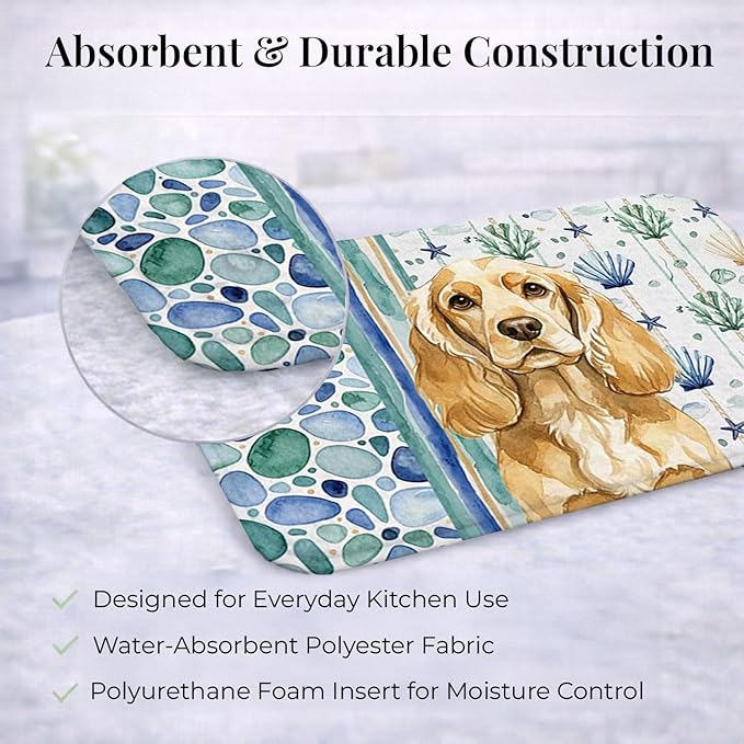 Caroline's Treasures Buff Cocker Spaniel Coastal Sea Glass Dish Drying Mat Absorbent Dish Drying Mat Pad for Kitchen Counter Dish Drainer Mat for Countertop 14 x 21 Multicolor