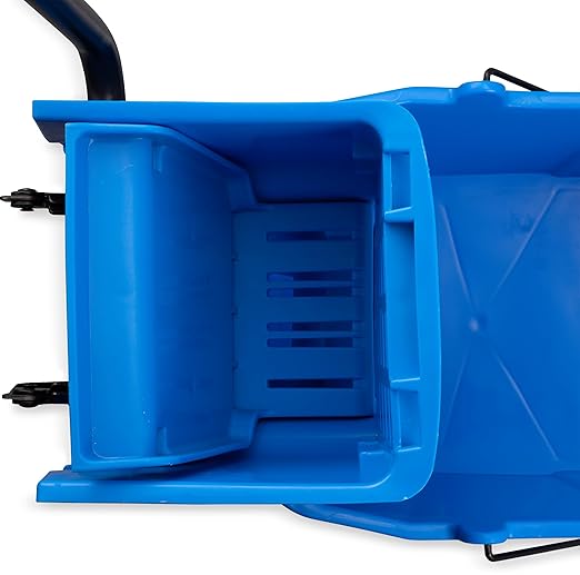 Carlisle FoodService Products 26-Quart Commercial Mop Bucket with Side-Press Wringer Precision-Molded Polypropylene Durable Wringer Bucket with Non-Marking Casters 18.5 x 16.5 x 23 Inches Blue