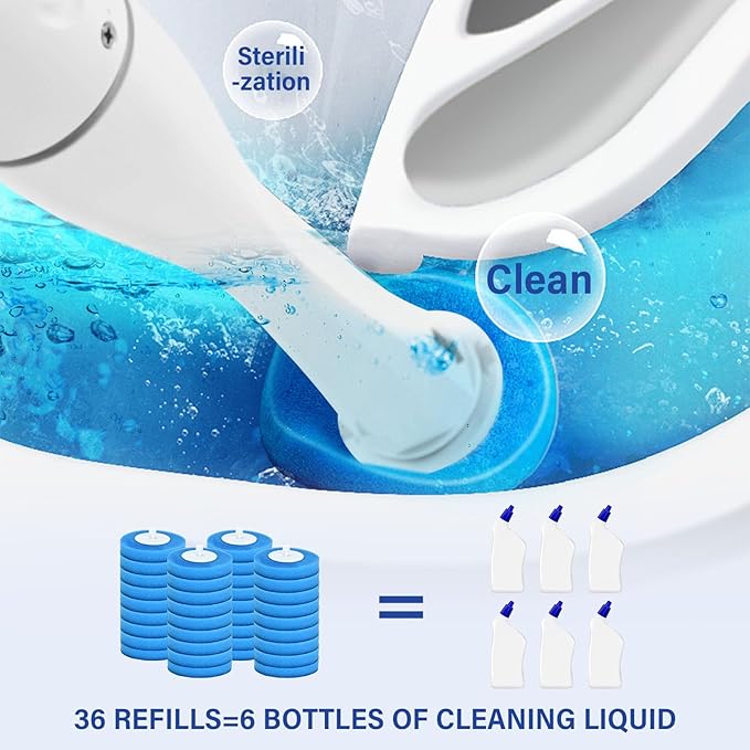 Electric Toilet Brush Scrubber and Holder SetElectric Toilet Bowl Cleaning Kit with 8 Disposable Refill HeadsHard Nylon Brush and Soft Silicone Brush