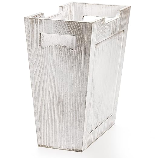 TOPZEA Wood Trash Can Farmhouse Wastebasket with Handle Rustic Wooden Waste Basket Rectangular Small Decorative Garbage Container Trash Bin for Bathroom Kitchen Bedroom Office Living Room Decor