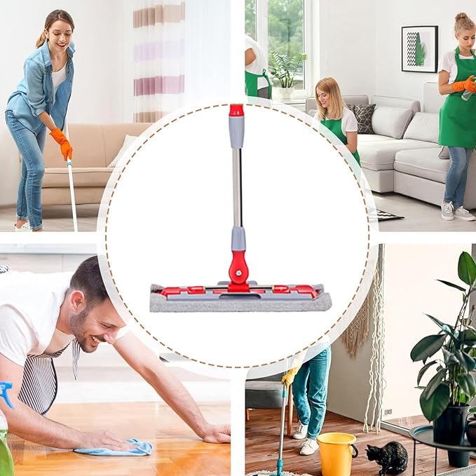 Mop - Microfiber Floor Cleaner | Quick-Dry Mop with 7 Washable Pads Adjustable Telescopic Handle for Home Kitchen Office and Tile Care Cyan Blue/Green and White/red