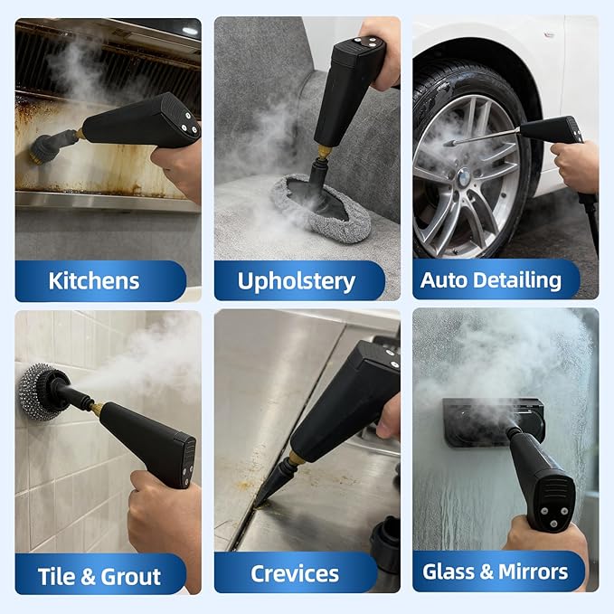 Steam Cleaner Portable Steamer for Cleaning with 15pcs Accessories 6-Level Adjustable Handle15s Heat-Up 1500W Pressurized Handheld Steam Cleaner for HomeKitchen Bathroom CarTileGrout