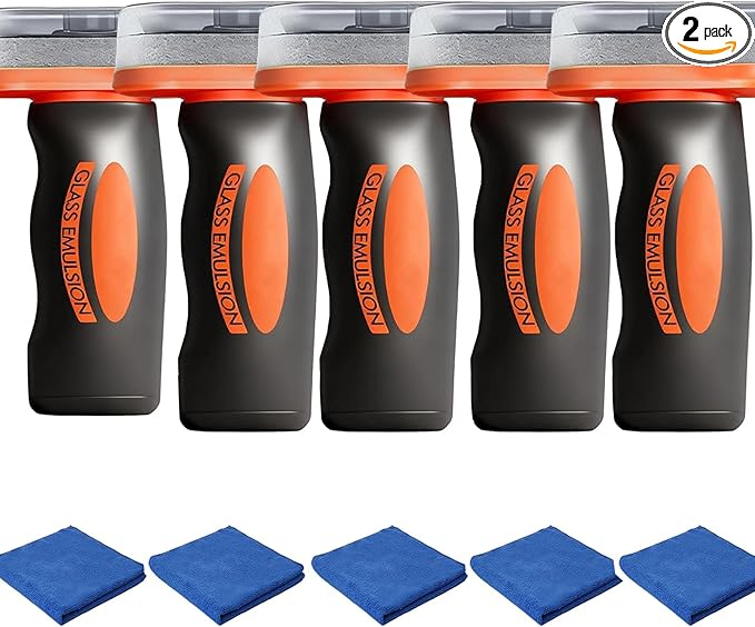 Handheld Glass Oil-Film Remover Emulsion Cleaner Glass Cleaning Board Improve Windshield Clarity Multifunctional Oil Film Remover with Micro Fiber Cloth (5pcs)