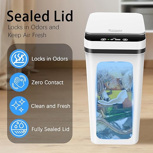 3 Pack Automatic Small Bathroom Trash Can with Lid - 2.5 Gallon Touchless Garbage Can Motion Sensor Smart Trash Bin Slim Dog Proof Trashcan Waterproof Wastebasket for Bedroom Office Kitchen (White)