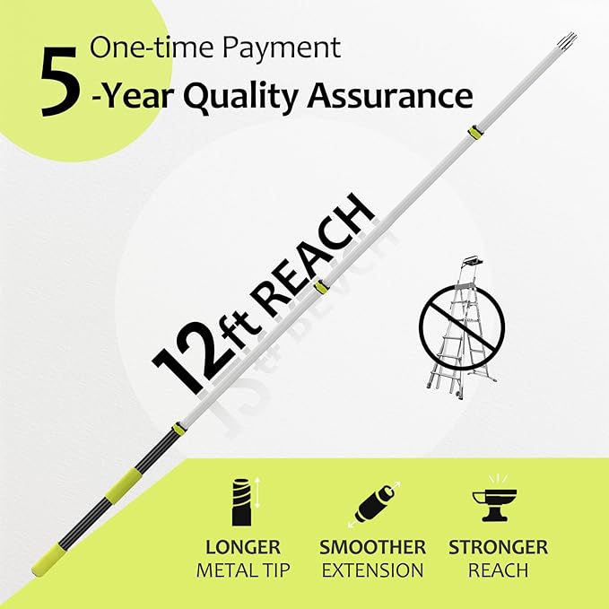 【Upgrade Anti Rotation 】 20FT High Reach Duster KitLightweight Aluminum Alloy Extension Rod5-Piece Set210° Steering Head Clean Various Anglefor Cleaning CeilingHigh Wall