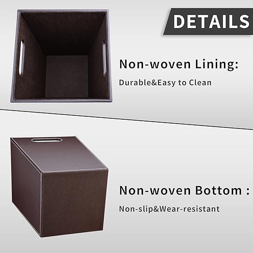 GORESE Leather Trash Can Bathroom Wastebasket 16L/4.2 Gallon Office Garbage Can with Handles for Near Desk Square Bedroom Waste Basket Bin for Home Dorm Decorative Brown