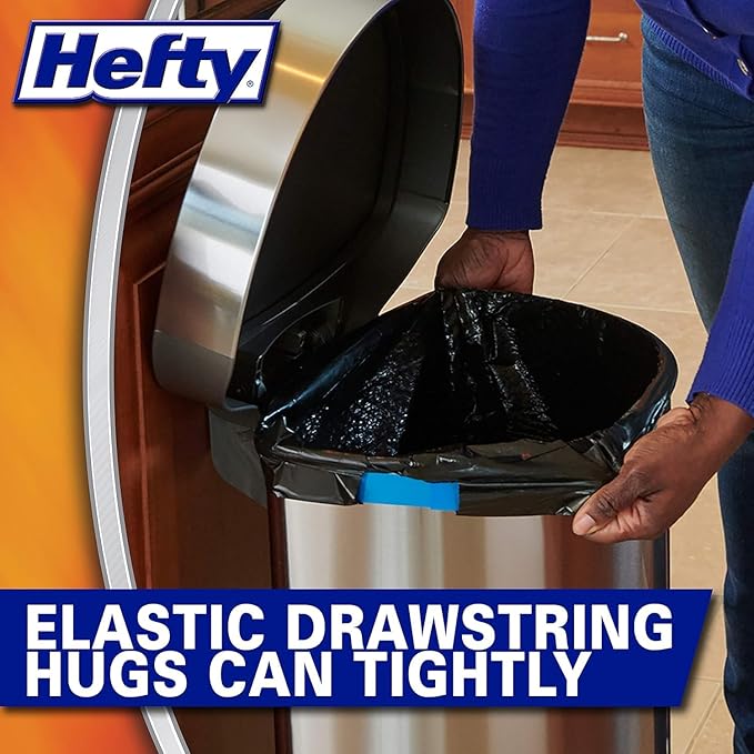 HEFTY Gripper Scented Kitchen Bags Drawstring Plastic Black 80 Count (Pack of 2)
