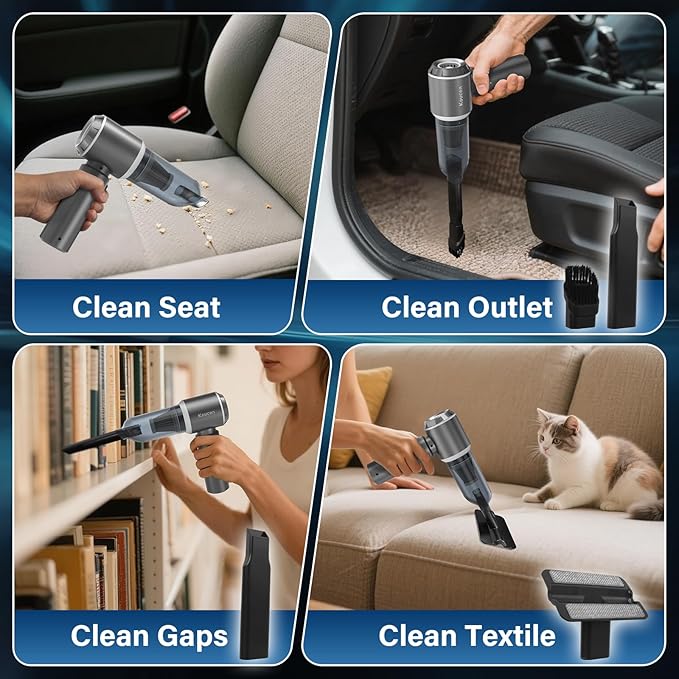 4-in-1 Car Vacuum Portable Cordless &amp Dust Buster 20000pa High Power Handheld Vacuum Cordless Rechargeable Mini Vacuums with 3 Reusable Filter Vacuum Cleaner for Car Home Office &amp Pet(Silve
