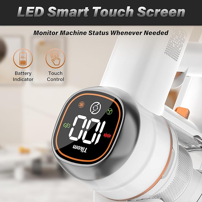 Tikom V500 Cordless Vacuum Cleaner for Home 40000Pa/450W Stick Vacuum with LED Touch Screen Charging Wall Dock Anti-Tangle Lightweight Handheld Vacuum for Pet Hair Hard Floor Carpet
