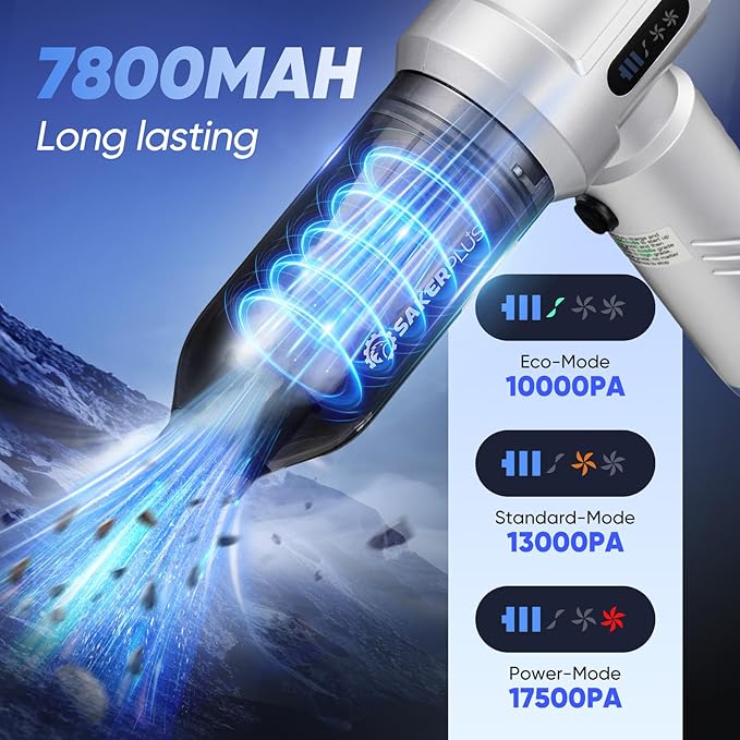 Cordless Car Vacuum 4 in 1 Mini Vacuum Cleaner High Power 17500PA Suction Handheld Vacuum Portable Air DustersBattery 3 Level Adjustment Small Car Cleaner for Cars Home Office (Silver)