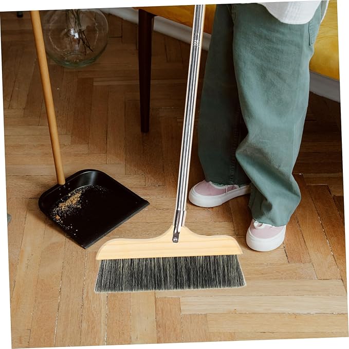 Unomor Heavy Duty Bristle Broom with Long Handle Beveled Soft Bristles for Home Floor Cleaning Core Sweeping Brush with Hanging Rope for Easy Storage and Corner Reach