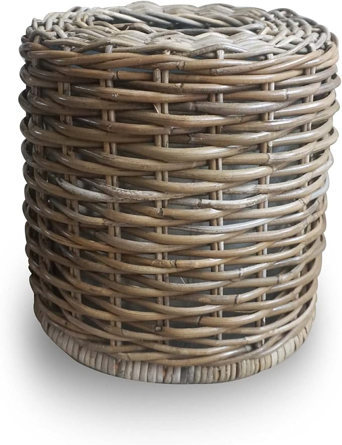 The Basket Lady Drop-in Oval Wicker Waste Basket with Removable Metal Liner Serene Grey 12 L x 9.5 W x 12 H 3 Gallon Capacity