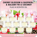 Plug Ins Refills Air Freshener Cherry Blossom Raspberry Balsam Fir Coconut for Home and Bathroom 7.92Fl Oz 12 Count Compatible with Air Wick &amp Glade