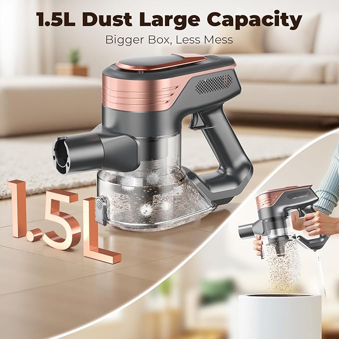 N16 Cordless Vacuum Cleaner Lightweight Vacuum Cleaners for Home with Powerful Suction 2600mAh Battery with 45 Mins Runtime Rechargeable Stick Vacuum Cordless for Hardwood Floor Carpet Pet Hair