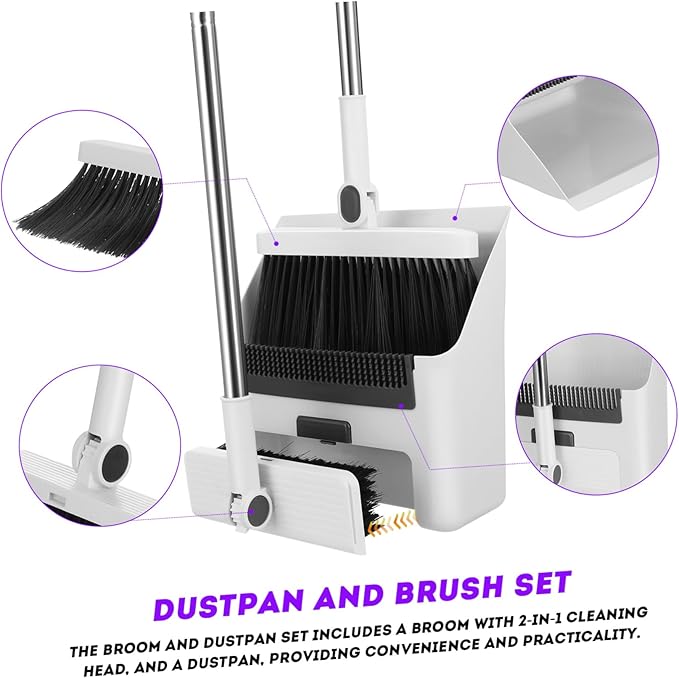 Household Hand Brooms Set Sweeper Broom Standing Dustpan Wide for Outdoor Sweep