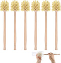 6 Pcs Natural Wood Dish Scrub Brush with Long Beechwood Handle Bristles for Cleaning Bottles Mugs Jars Glasses Dishes Vases Pitchers 13.6 x 2.6 Inches