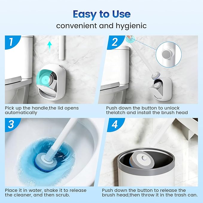Disposable Toilet BrushToilet Bowl CleanerWall Mounted Toilet Bowl Brush with 36 Refills for Deep Toilet CleaningToilet Brush and Holder Set for Hygienic Bathroom Maintenance