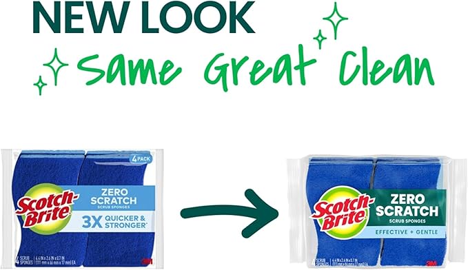 Scotch-Brite Zero Scratch Non-Scratch Scrub Sponges Sponges for Cleaning Kitchen Bathroom and Household non-scratch Sponges Safe for Non-Stick Cookware 36 Scrubbing Sponges