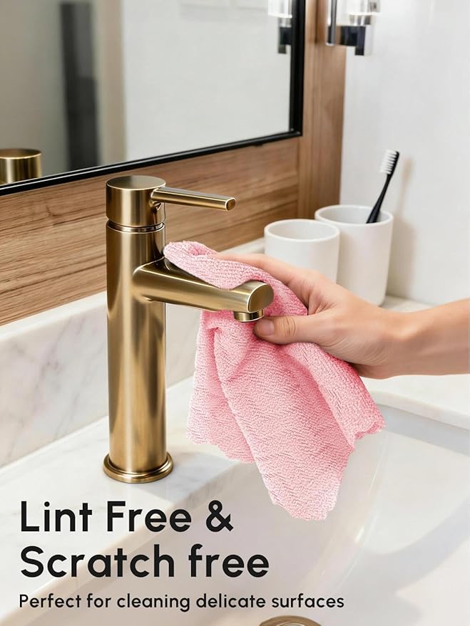 Microfiber Cleaning Cloths Roll 75 Pack Tear Away Microfiber Towels Roll 12 x 12 Lint Free Rags Reusable Cleaning Cloths Washable Scratch FreeUltra Absorbent Dish Rags(Pink Ripple)